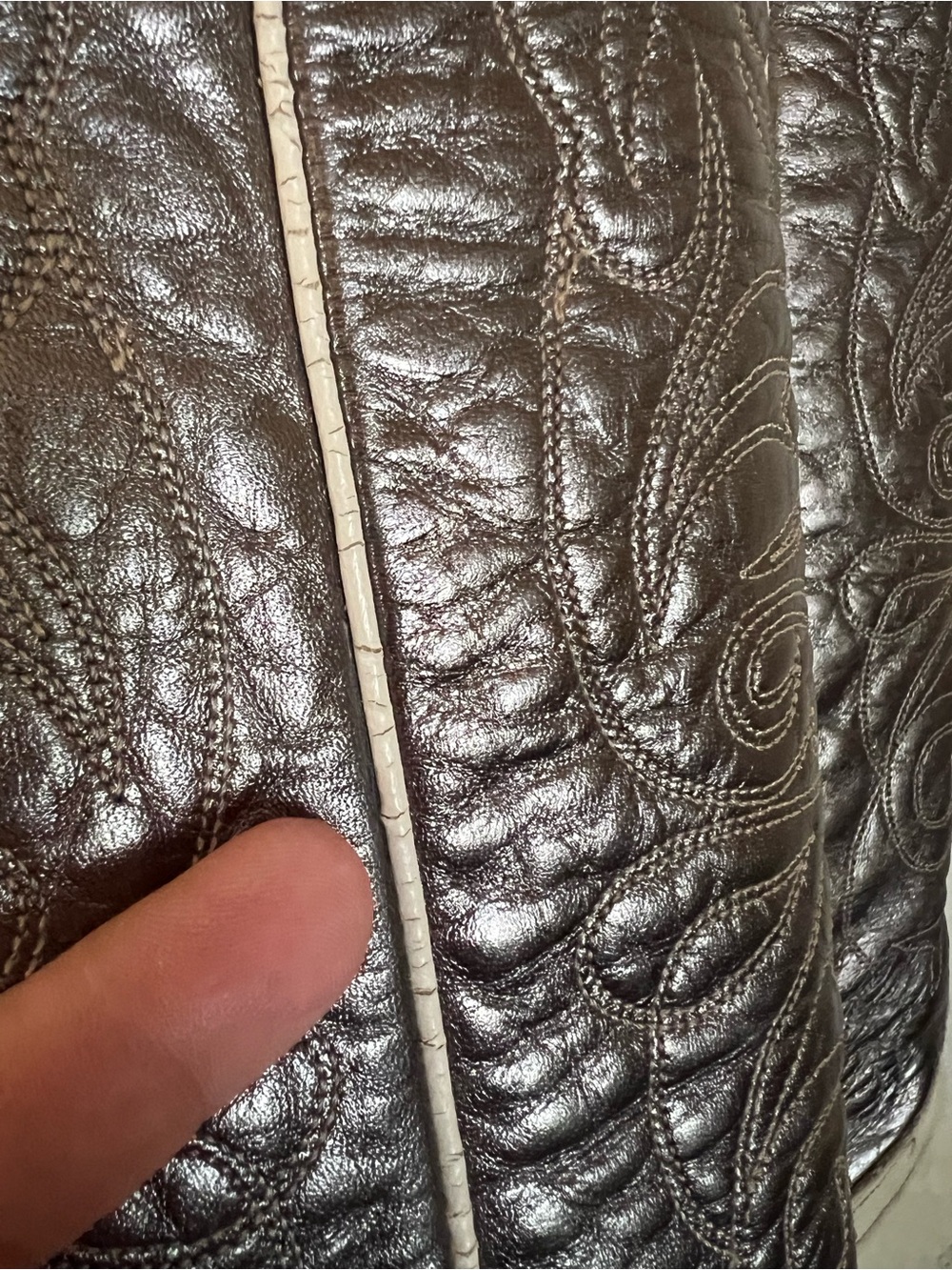 Vintage Frye Stitch Tall Mustang Western Heel Cowgirl Boots Silver/Beige Sz 10M - Picture 16 of 17